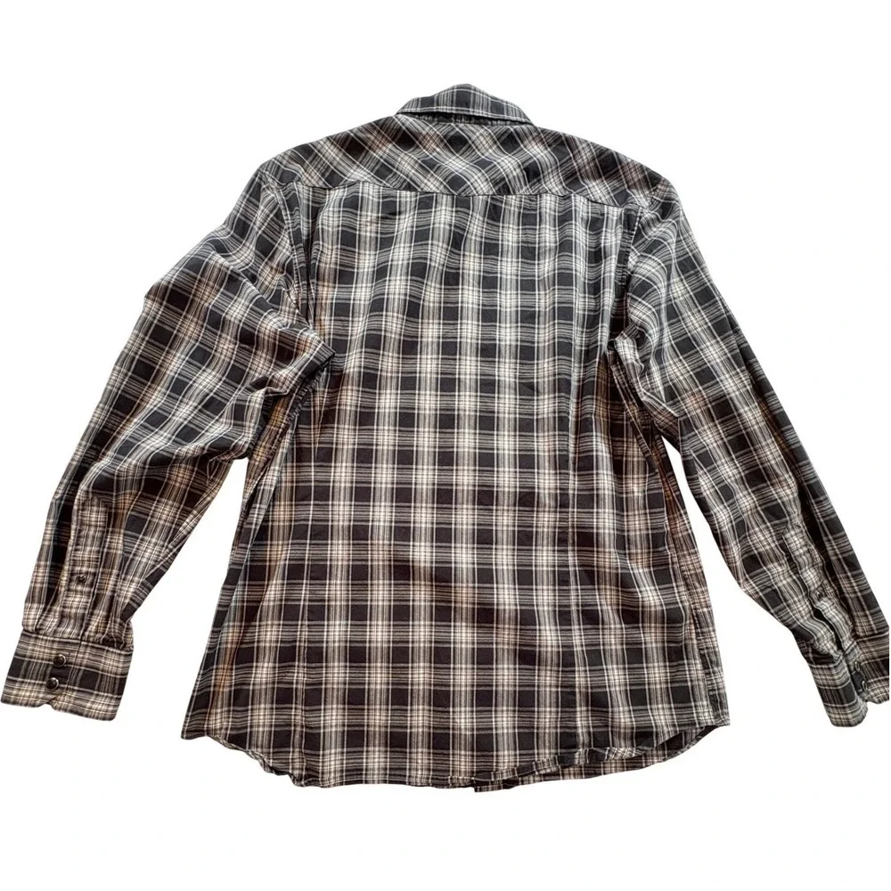 Banana Republic Western Shirt Mens Large Slim Fit Black White Plaid Snap Front